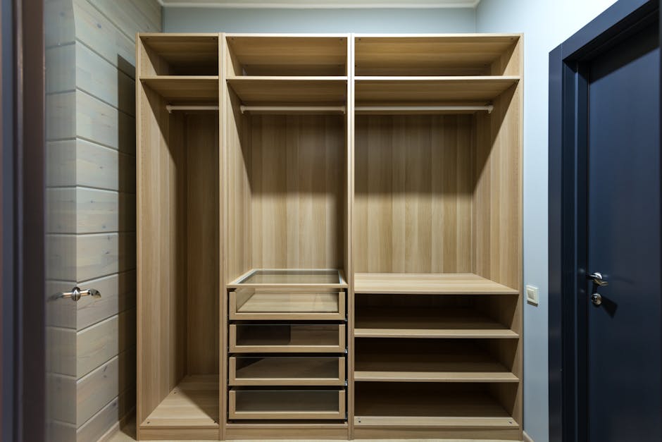 Neat wardrobe interior showing efficient reach-in closet design